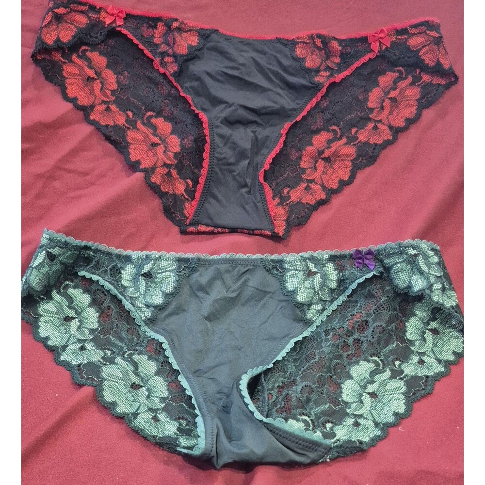 NWOT Adore Me Panties 2 Pair Black Green Lacey Bikini Underwear Floral New